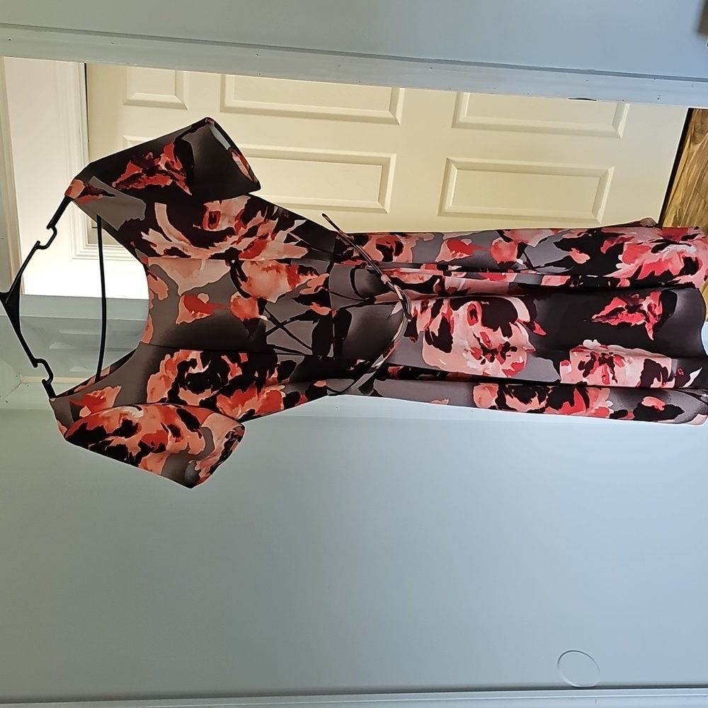 New York & Company Pink and Black Tie Front Midi Dress